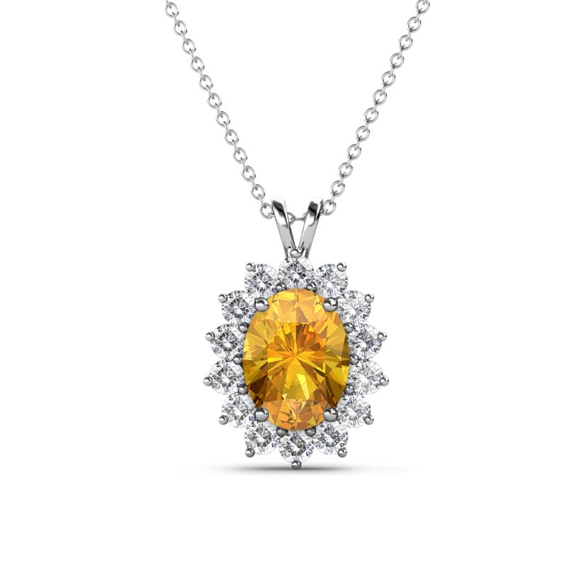 Hazel 8x6 mm Oval Cut Citrine and Round Diamond Double Bail Halo Pendant Necklace 