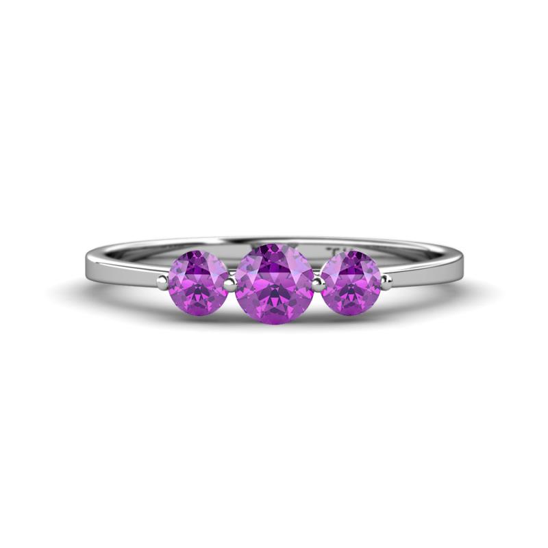 Shirley 5.00 mm Round Amethyst Three Stone Engagement Ring 