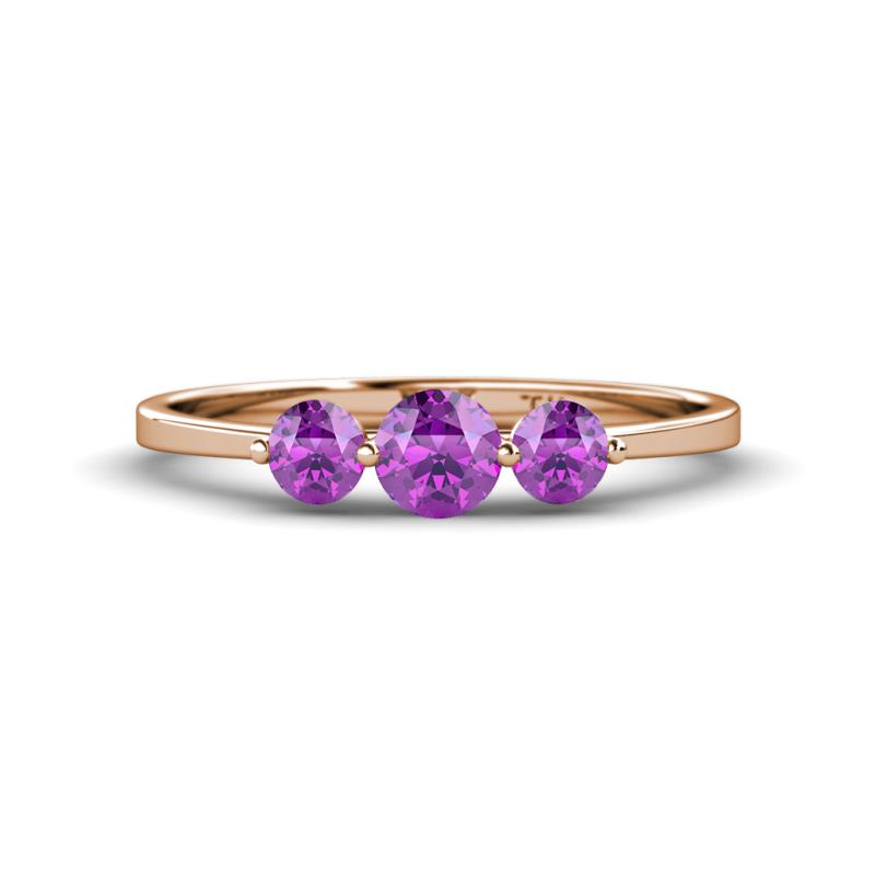 Shirley 5.00 mm Round Amethyst Three Stone Engagement Ring 