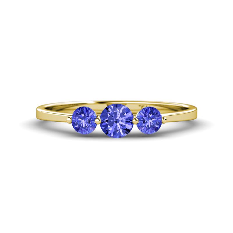 Shirley 5.00 mm Round Tanzanite Three Stone Engagement Ring 