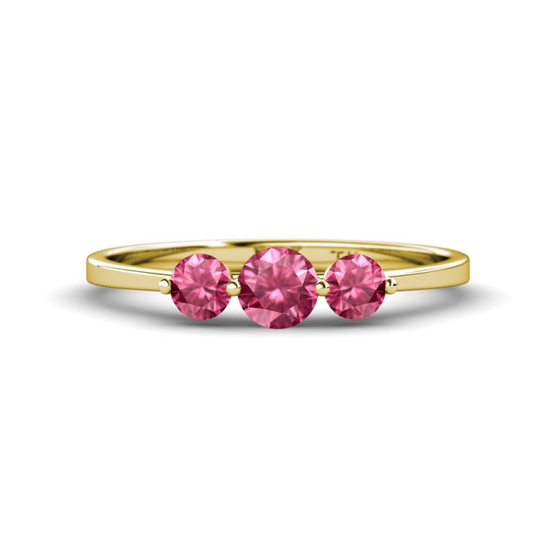 Shirley 5.00 mm Round Pink Tourmaline Three Stone Engagement Ring 