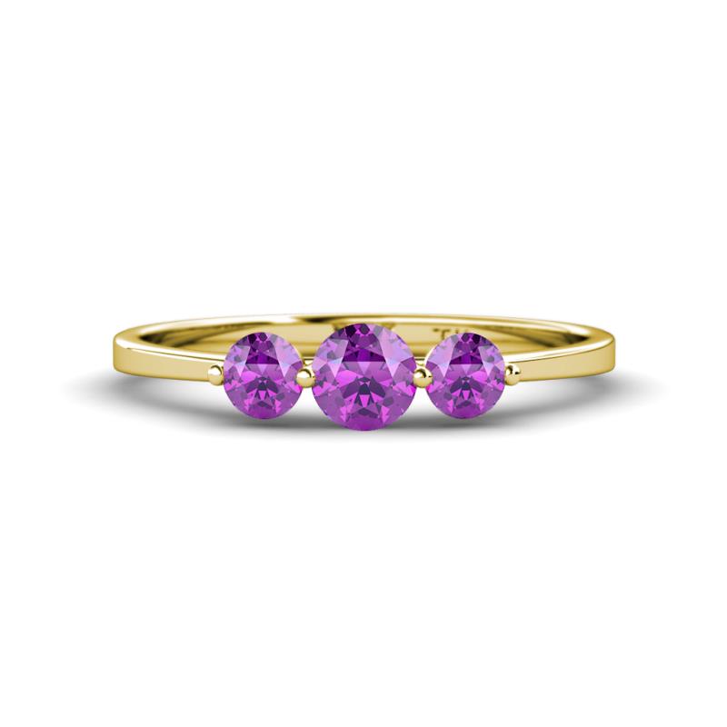Shirley 5.00 mm Round Amethyst Three Stone Engagement Ring 
