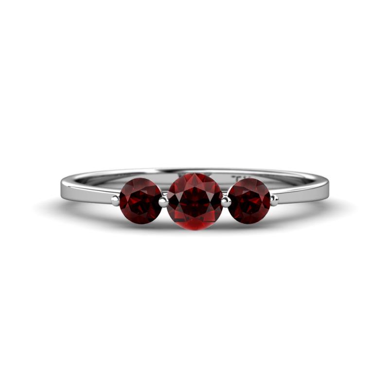 Shirley 5.00 mm Round Red Garnet Three Stone Engagement Ring 