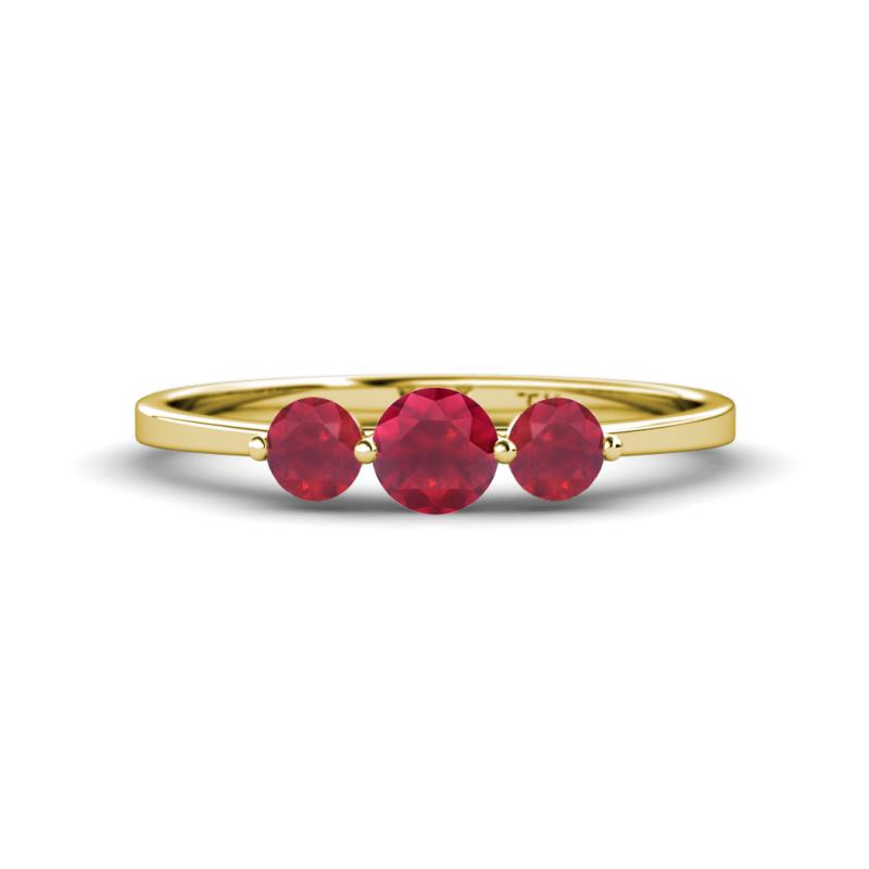 Shirley 5.00 mm Round Ruby Three Stone Engagement Ring 