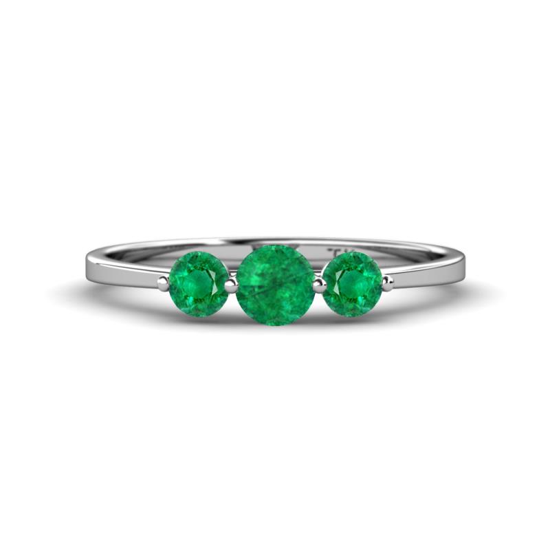 Shirley 5.00 mm Round Emerald Three Stone Engagement Ring 