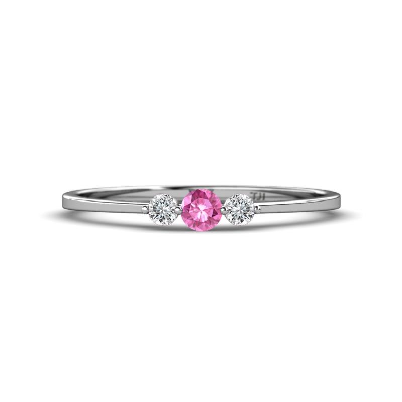 Shirley 3.50 mm Round Pink Sapphire and Diamond Three Stone Engagement Ring 