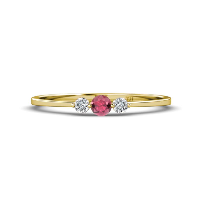 Shirley 3.50 mm Round Rhodolite Garnet and Diamond Three Stone Engagement Ring 