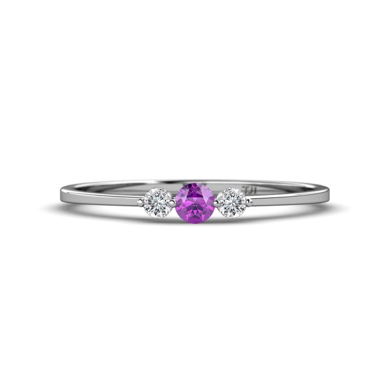 Shirley 3.50 mm Round Amethyst and Diamond Three Stone Engagement Ring 
