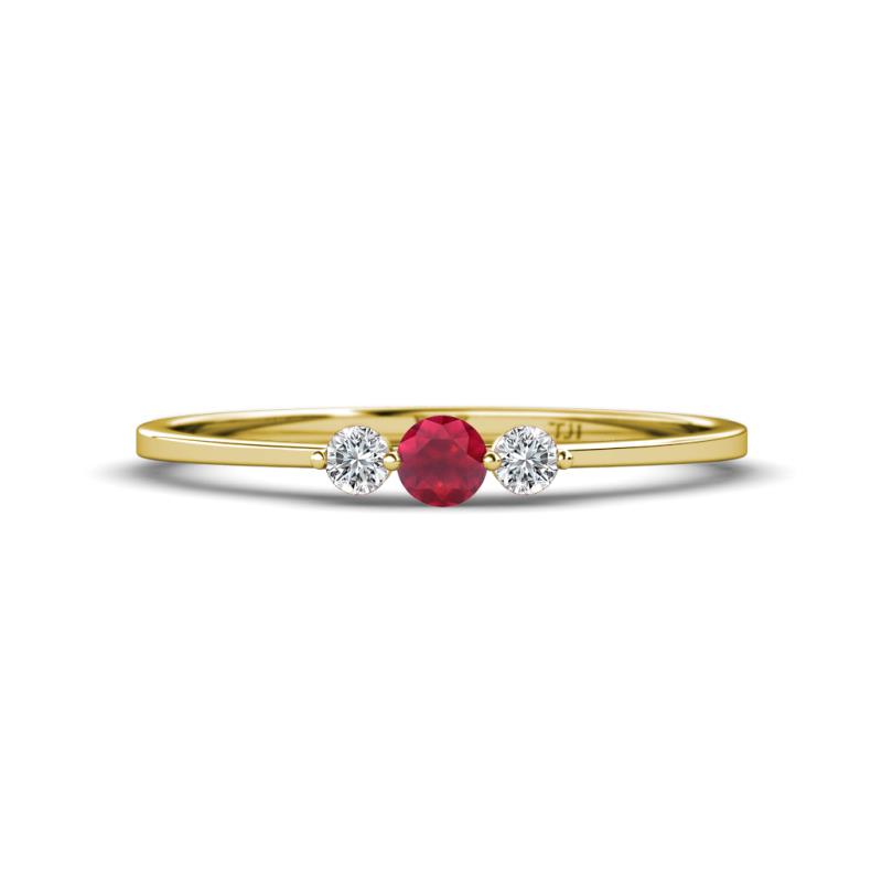 Shirley 3.50 mm Round Ruby and Diamond Three Stone Engagement Ring 