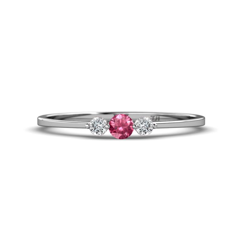 Shirley 3.50 mm Round Pink Tourmaline and Diamond Three Stone Engagement Ring 