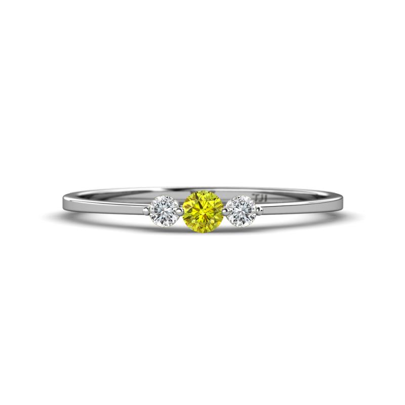 Shirley 3.50 mm Round Yellow and White Diamond Three Stone Engagement Ring 