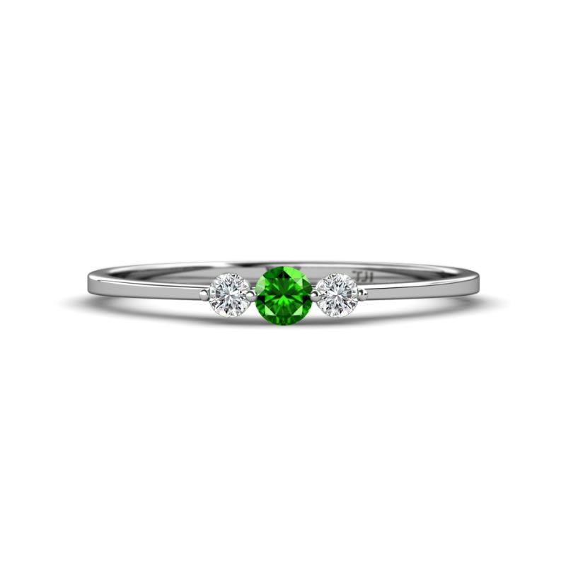 Shirley 3.50 mm Round Green Garnet and Diamond Three Stone Engagement Ring 