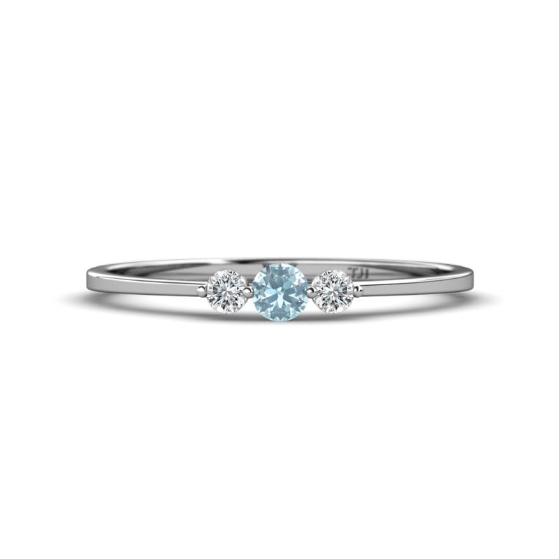 Shirley 3.50 mm Round Aquamarine and Diamond Three Stone Engagement Ring 