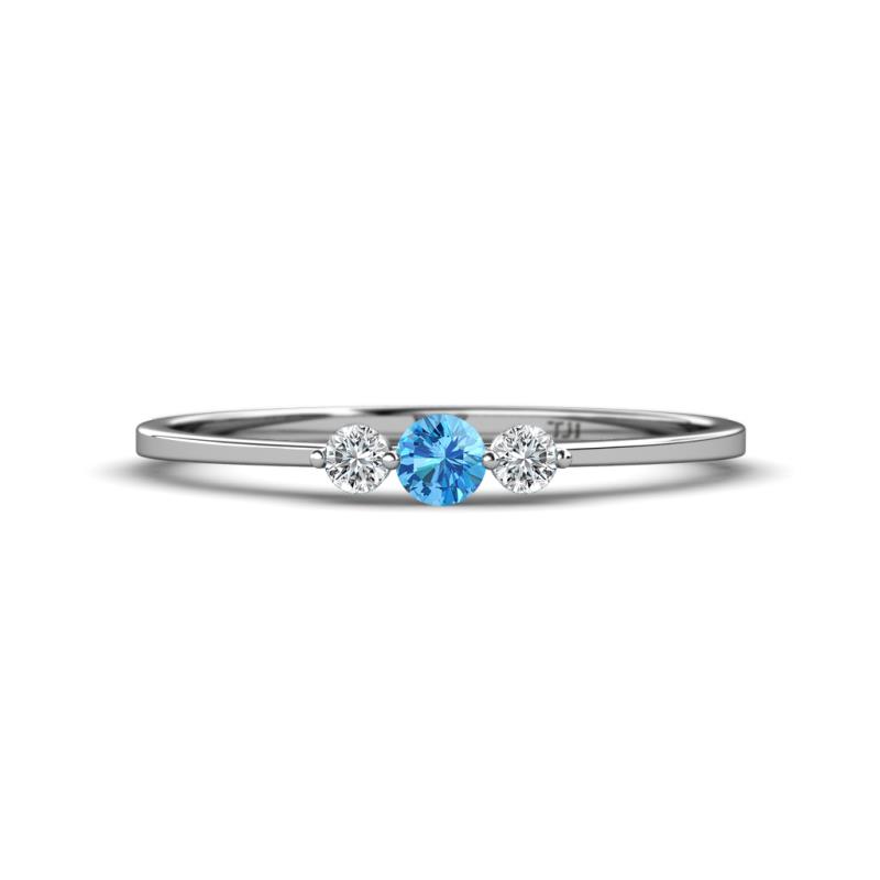 Shirley 3.50 mm Round Blue Topaz and Diamond Three Stone Engagement Ring 