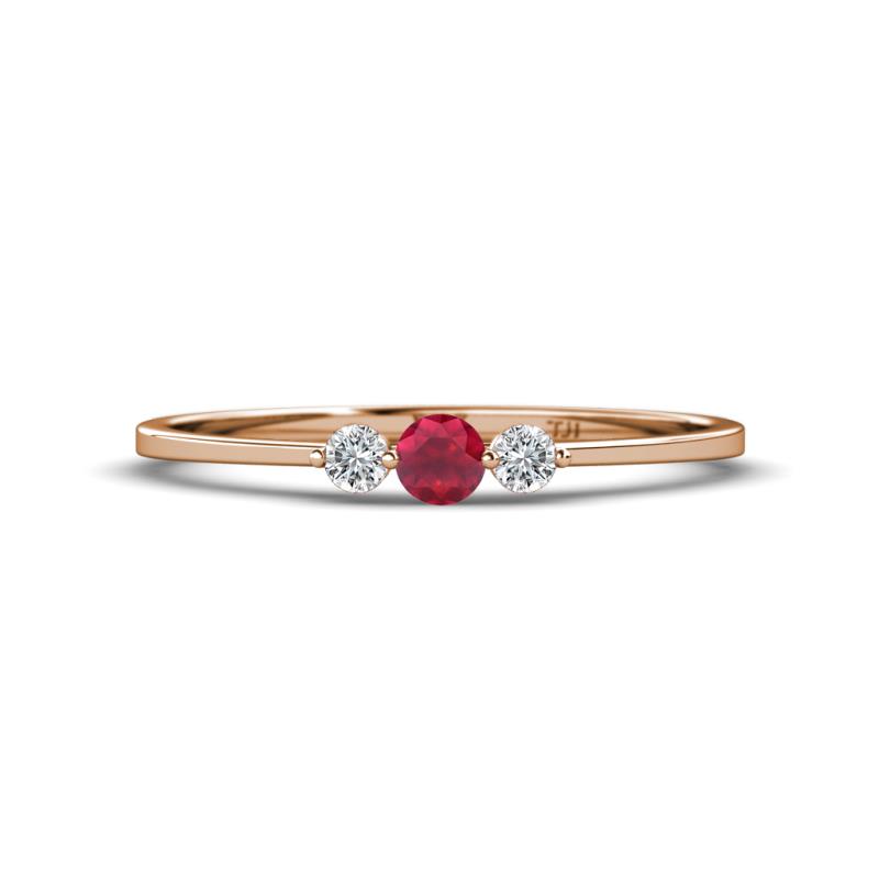 Shirley 3.50 mm Round Ruby and Diamond Three Stone Engagement Ring 
