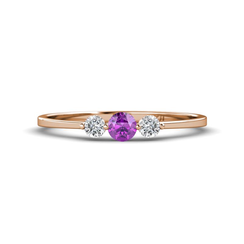 Shirley 4.00 mm Round Amethyst and Diamond Three Stone Engagement Ring 
