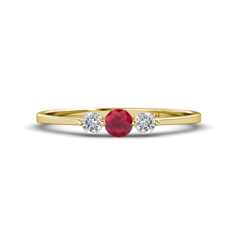 Shirley 4.00 mm Round Ruby and Diamond Three Stone Engagement Ring 