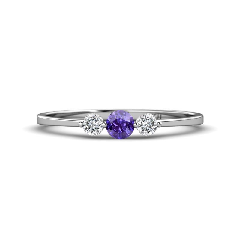 Shirley 4.00 mm Round Iolite and Diamond Three Stone Engagement Ring 