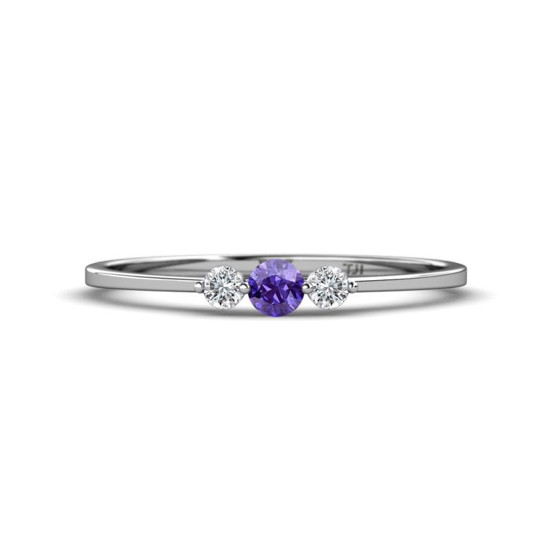 Shirley 3.50 mm Round Iolite and Lab Grown Diamond Three Stone Engagement Ring 