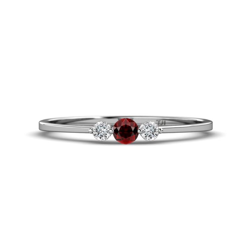 Shirley 3.50 mm Round Red Garnet and Lab Grown Diamond Three Stone Engagement Ring 