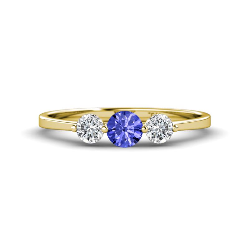 Shirley 5.00 mm Round Tanzanite and Diamond Three Stone Engagement Ring 