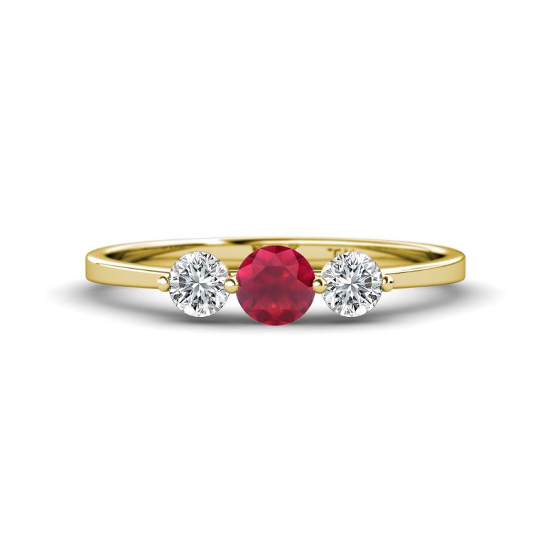 Shirley 5.00 mm Round Ruby and Diamond Three Stone Engagement Ring 