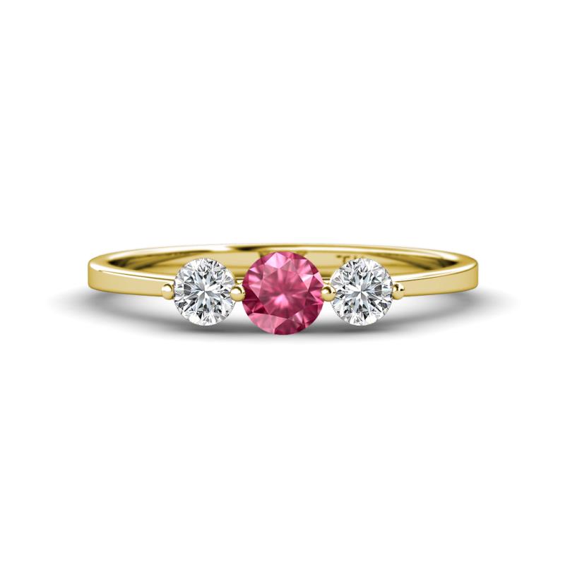 Shirley 5.00 mm Round Pink Tourmaline and Diamond Three Stone Engagement Ring 