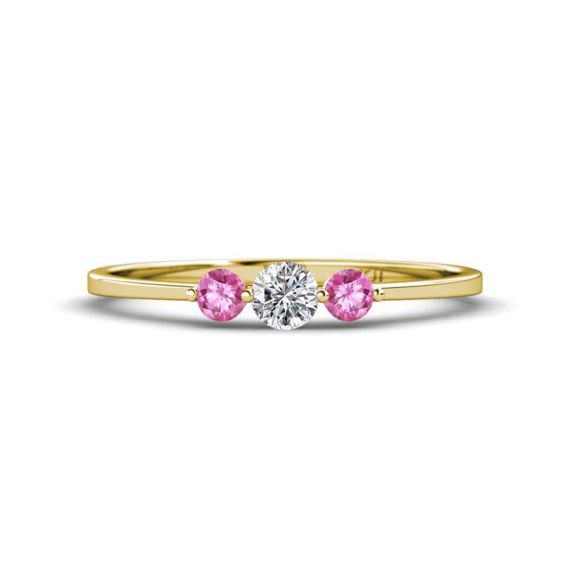 Shirley 4.00 mm Round Diamond and Pink Sapphire Three Stone Engagement Ring 