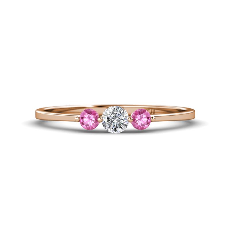 Shirley 4.00 mm Round Diamond and Pink Sapphire Three Stone Engagement Ring 
