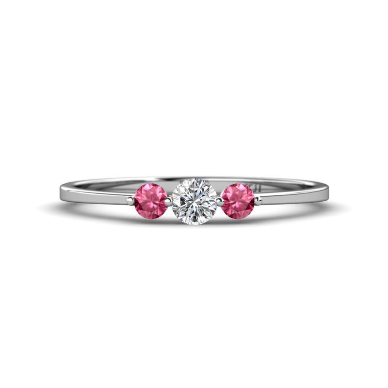 Shirley 4.00 mm Round Diamond and Pink Tourmaline Three Stone Engagement Ring 