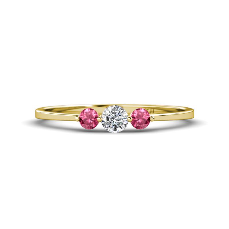Shirley 4.00 mm Round Diamond and Pink Tourmaline Three Stone Engagement Ring 