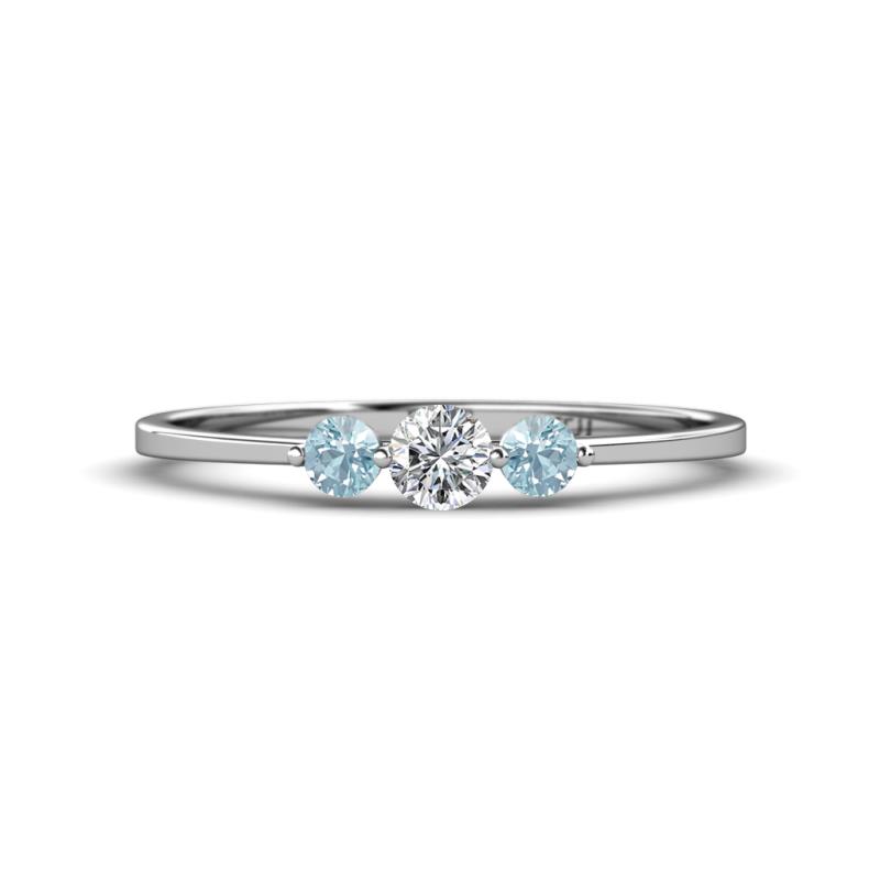 Shirley 4.00 mm Round Diamond and Aquamarine Three Stone Engagement Ring 