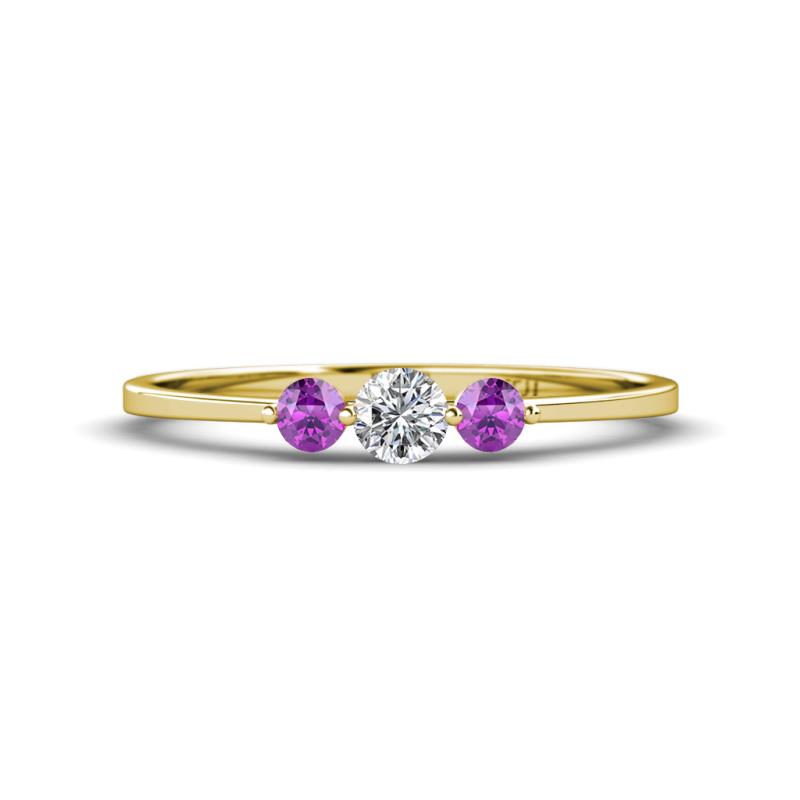 Shirley 4.00 mm Round Diamond and Amethyst Three Stone Engagement Ring 