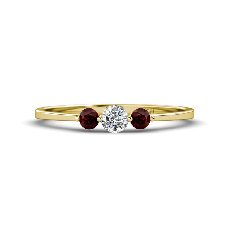 Shirley 4.00 mm Round Diamond and Red Garnet Three Stone Engagement Ring 