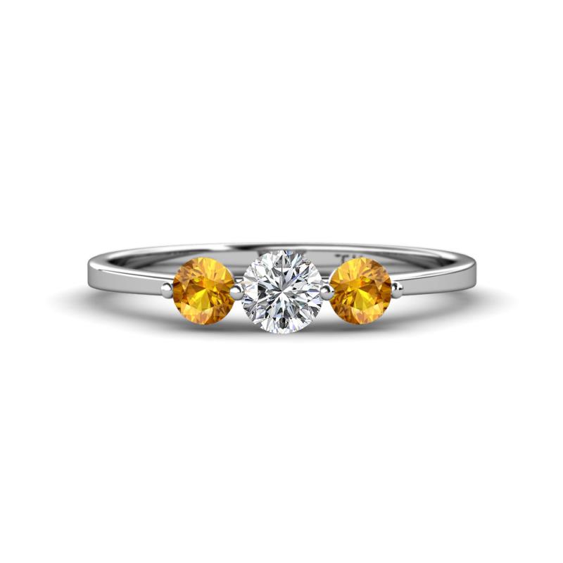 Shirley 5.00 mm Round Diamond and Citrine Three Stone Engagement Ring 