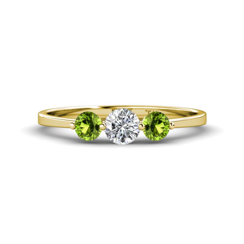 Shirley 5.00 mm Round Diamond and Peridot Three Stone Engagement Ring 