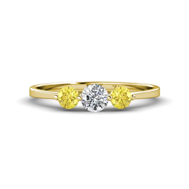 Shirley 5.00 mm Round Diamond and Yellow Sapphire Three Stone Engagement Ring 