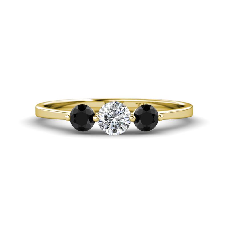 Shirley 5.00 mm Round Black and White Black Diamond Three Stone Engagement Ring 