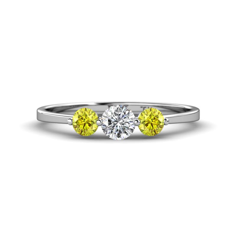 Shirley 5.00 mm Round Yellow and White Yellow Diamond Three Stone Engagement Ring 