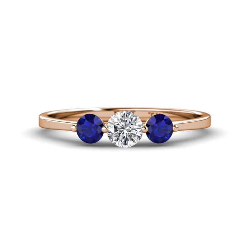 Shirley 5.00 mm Round Diamond and Blue Sapphire Three Stone Engagement Ring 