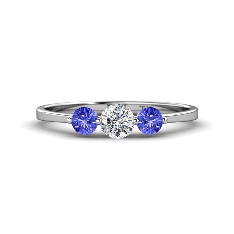 Shirley 5.00 mm Round Diamond and Tanzanite Three Stone Engagement Ring 