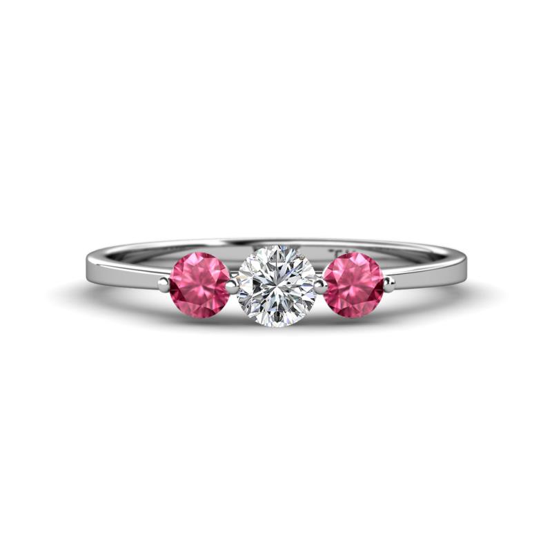 Shirley 5.00 mm Round Diamond and Pink Tourmaline Three Stone Engagement Ring 