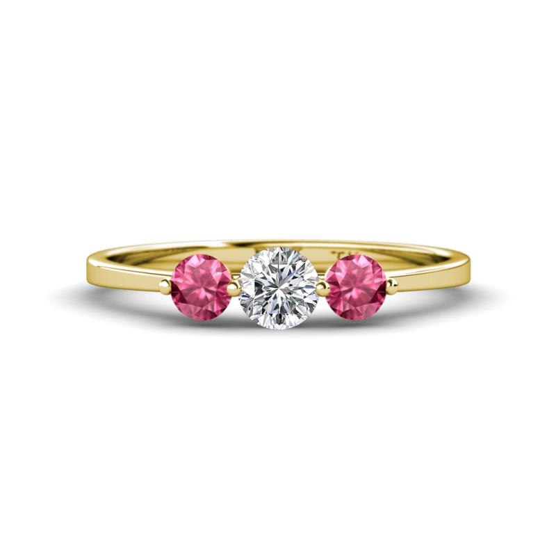 Shirley 5.00 mm Round Diamond and Pink Tourmaline Three Stone Engagement Ring 