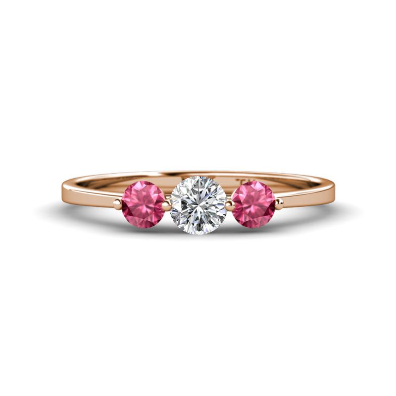 Shirley 5.00 mm Round Diamond and Pink Tourmaline Three Stone Engagement Ring 