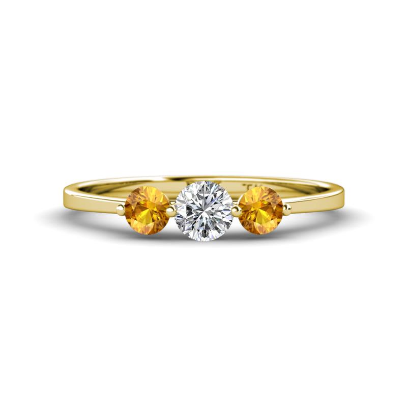 Shirley 5.00 mm Round Diamond and Citrine Three Stone Engagement Ring 