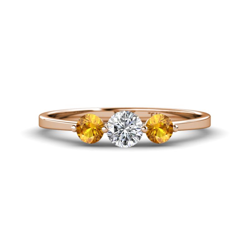 Shirley 5.00 mm Round Diamond and Citrine Three Stone Engagement Ring 