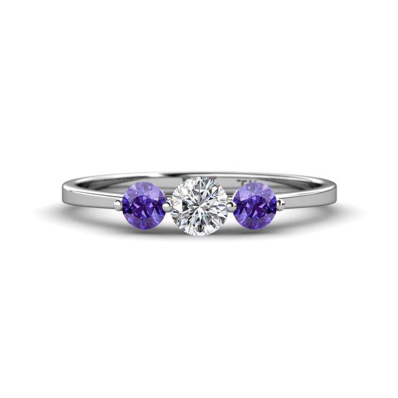 Shirley 5.00 mm Round Diamond and Iolite Three Stone Engagement Ring 