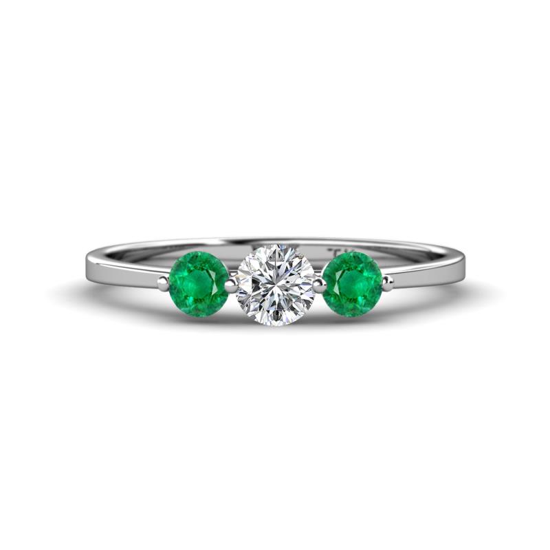 Shirley 5.00 mm Round Diamond and Emerald Three Stone Engagement Ring 