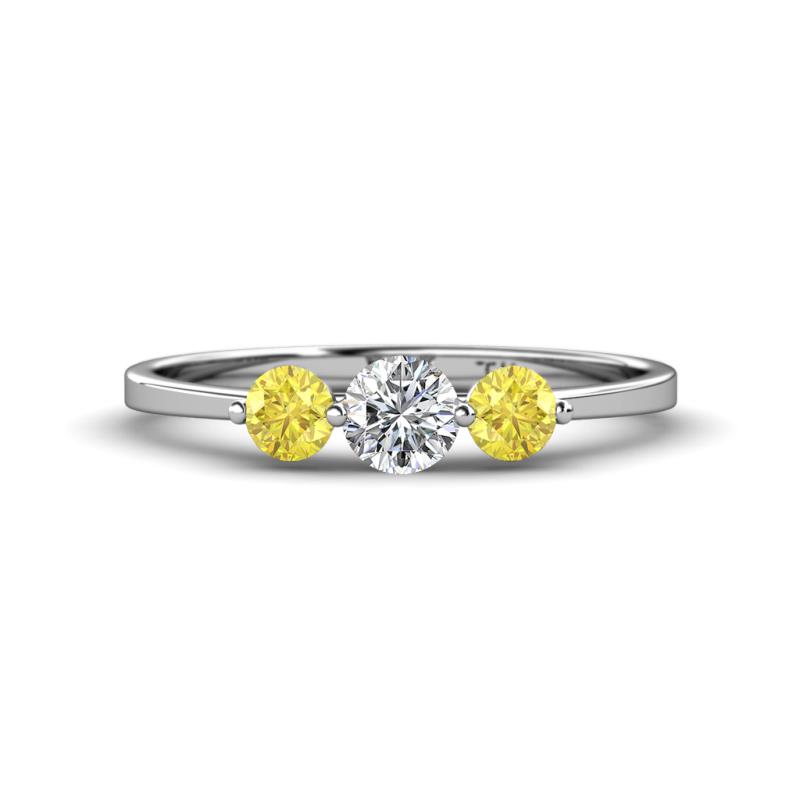 Shirley 5.00 mm Round Diamond and Yellow Sapphire Three Stone Engagement Ring 