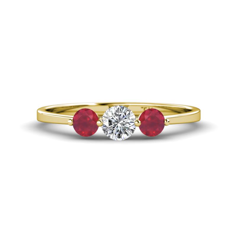 Shirley 5.00 mm Round Diamond and Ruby Three Stone Engagement Ring 